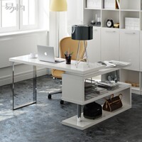 易构电脑桌台式现代简约卧室白色烤漆旋转书桌书柜组合转角办公桌