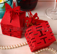红色四面镂空喜糖盒/ 糖盒 欧式 创意 糖盒子 结婚婚庆用品