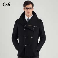 群豪C6男装秋冬保暖外套大衣 大翻领双排扣进口纯正羊毛修身
