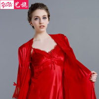 艺旎秋冬新款 新娘礼物女士真丝桑蚕丝吊带红色睡袍睡衣两件套