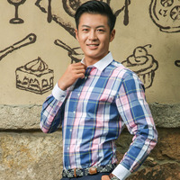 凯迪尼奥竖条纹衬衫男长袖修身型 韩版修身型休闲潮男半袖衬衣
