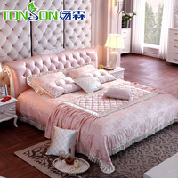 汤森简约欧式真皮床1.8米双人床粉色床皮艺床小户型婚床软床家具