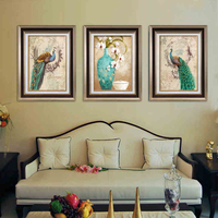 欧式客厅装饰画三联沙发背景墙画餐厅卧室客厅画富贵孔雀挂画壁画