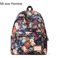 Mr.Ace Homme复古双肩包女韩版学院风印花旅行背包中学生电脑书包