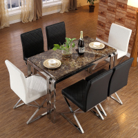 欧梵尼餐桌大理石不锈钢 高档长方形现代简约餐桌椅组合6人歺桌台