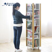 韩式简约家具可移动书架带轮 旋转书架大容量置物架杂志架报刊架