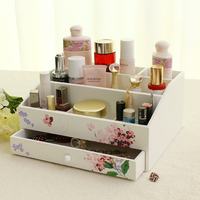 美至 欧式化妆品收纳盒木质 大号抽屉式韩国创意桌面储物柜收纳箱