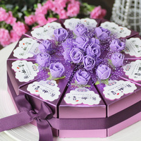 结婚用品韩式创意紫色蛋糕盒喜糖盒子个性可爱小熊圆形糖果纸盒