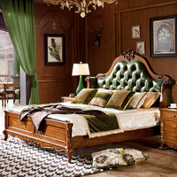 温迪居品家具 美式实木床双人床1.8米乡村床 欧式真皮床婚车卧室
