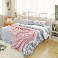西西之地韩式床上用品纯棉全棉床单斜纹套件活性印花四件条纹简约