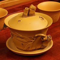 陶立方 宜兴功夫手绘茶具全手工紫砂盖碗 泡茶碗大号茶杯三才盖碗