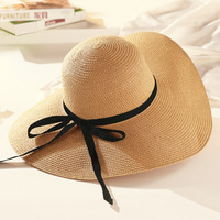夏天草帽女大沿檐沙滩帽遮阳帽子凉帽可折叠防晒紫外线太阳帽海边