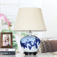 唐英陶瓷台灯手绘青花卧室床头美式田园创意新中式灯具 牡丹包邮