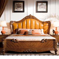 温迪居品家具 美式实木床1.8米乡村床 欧式双人床真皮软包婚床