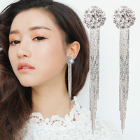 韩版时尚水晶耳环耳坠女 新娘气质长款流苏耳环夸张无耳洞耳夹