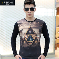 Irefon2016春季新款男士长袖T恤韩版修身圆领丝光棉春装男长袖T恤