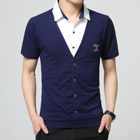 夏男士短袖T恤青年韩版假两件衬衣领体恤衫修身男装t恤polo衫大码
