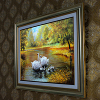 格丽 欧式油画手绘家居装饰客厅画餐厅风景画玄关有框画 天鹅之恋