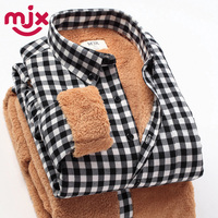 MJX秋冬季男士保暖加绒加厚青中年衬衫打底格子长袖衬衣爸爸装寸