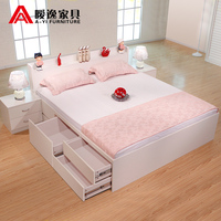 暧逸双人床1.8米 现代储物床抽屉床1.5榻榻米简约板式床低高箱床