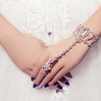 梦智 奢华水钻结婚手链 韩式婚纱配饰新娘婚礼手背链戒指一体超闪