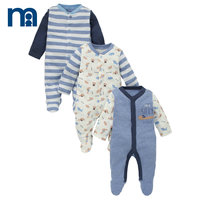 mothercare英国3件装婴儿长袖连体衣新生衣服宝宝包脚包屁衣哈衣