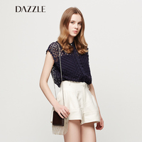DAZZLE地素 夏装新款 镂空蕾丝翻领无袖小上衣 242D224