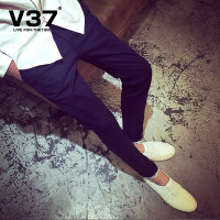 V37男士裤子夏季男裤韩版潮流修身小脚裤男生薄款休闲裤长裤纯色