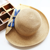 海军风草帽 春季夏天女士日本款大檐大沿帽 户外沙滩遮阳防晒帽子