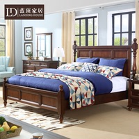 蓝顶家居美式全实木床1.5米1.8米双人床简约公主床男孩床原木大床