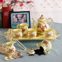 鑫磊欧式骨瓷咖啡杯碟套装英式下午茶茶具陶瓷花茶杯带托盘15件套