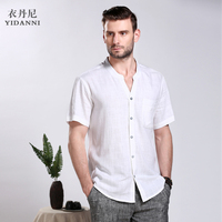 夏季新款男士亚麻T恤短袖v领开衫薄款宽松中国风男装棉麻上衣大码