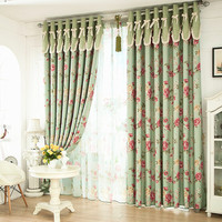 韩式田园全遮光定制窗帘布欧式客厅拼接成品绿色蕾丝飘窗卧室清新