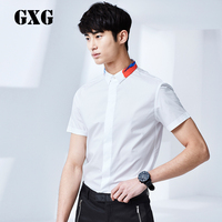 GXG男装[包]夏装新品衬衣 男士白色印花潮流短袖衬衫#52123205