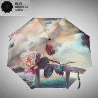 蓝雨伞 折叠创意油画伞男士两用伞动漫伞自动雨伞女晴雨伞星空伞