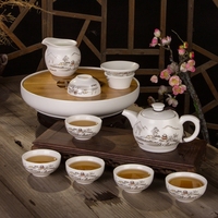 雪景功夫茶具套装陶瓷小茶盘带托盘便携旅行日式整套圆形竹茶台套