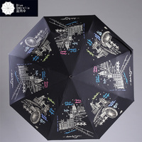 蓝雨伞 遮阳伞防紫外线女全自动黑胶太阳伞 防晒防紫外线超轻两用