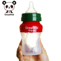 Greatkid婴儿奶瓶新生儿宽口径全硅胶带吸管防胀气宝宝奶瓶塑料软
