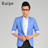 Ruipe夏季男韩版中袖小西装修身七分袖短袖西装男士休闲西服外套