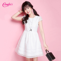 Candie\'s2016夏新款优雅休闲收腰纯色短袖圆领连衣裙30062032