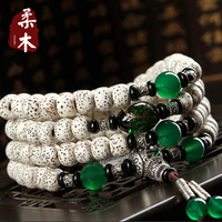 柔木 高密度顺白正月星月菩提子108颗 绿玛瑙配饰手链设计款佛珠