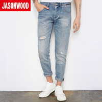 Jasonwood/坚持我的春夏新款浅蓝水洗泼墨蓝色牛仔裤251117218