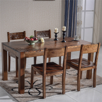 中式实木雕花餐桌现代长方饭桌椅子复古创意组合家具全原木质