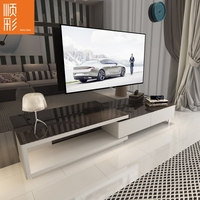 烤漆钢化玻璃电视柜现代简约电视柜茶几组合客厅小户型可伸缩地柜