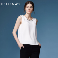 海兰丝2016夏装新款圆领百搭上衣女短款白色无袖打底衫女士雪纺衫