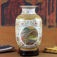 景德镇陶瓷器描金花瓶摆件客厅工艺品电视柜装饰品摆设清明图瓷瓶