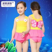 波里波丽儿童泳衣女宝宝婴儿中小童黄色可爱卡通小蝴蝶时尚游泳衣