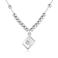 卡梦尼 S925银项链女魔方吊坠 短款盒子锁骨链 时尚饰品生日礼物