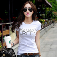 苏安丽2016夏韩版新款字母短袖T恤修身显瘦女士上衣潮 纯色打底衫