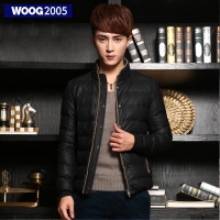 WOOG2005韩版男装2016冬装新款男士立领夹克棉衣外套潮男PU皮棉服